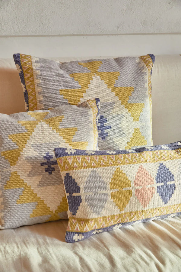 Cotton dhourrie cushion cover with boho print Berta