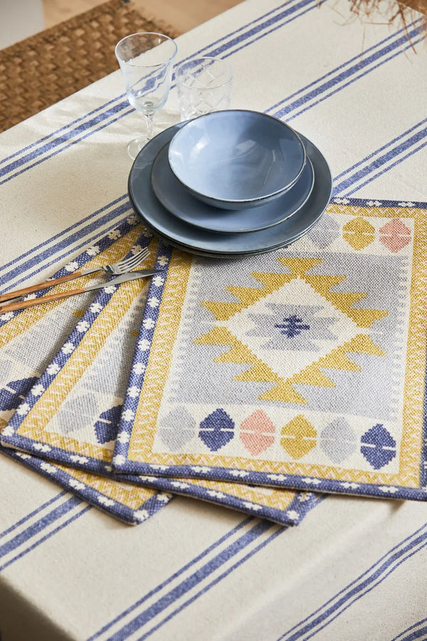 Cotton dhurrie individual tablecloth with boho print Berta