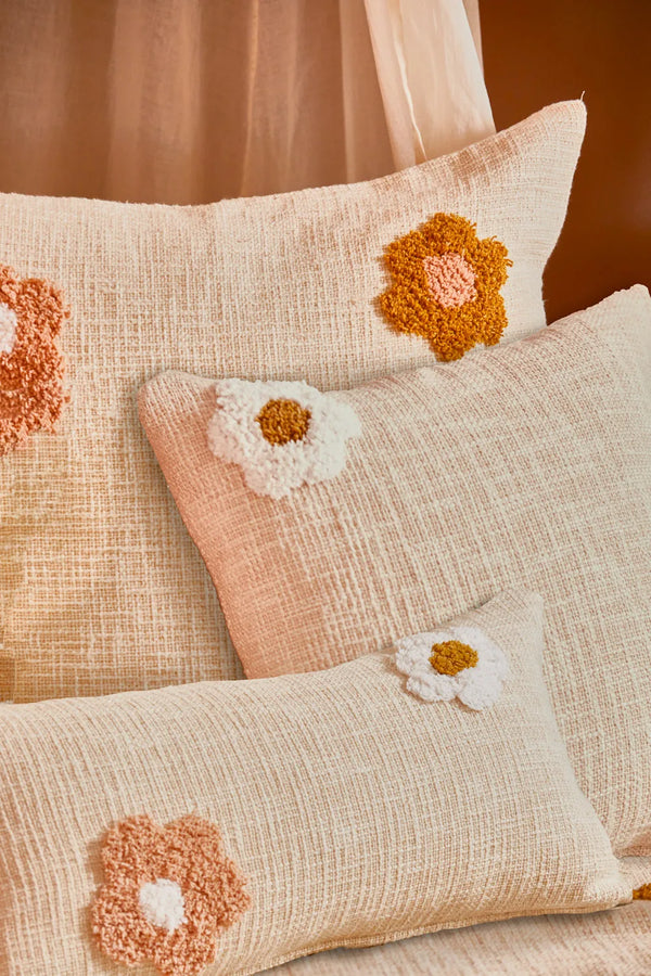 ecru cushion cover with embroidered flowers Fiore