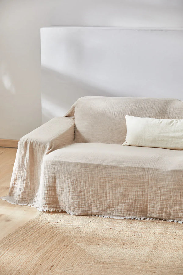 Funda de sofá de algodón beige Layer