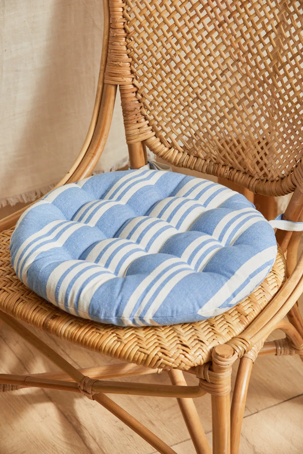 Washable round chair cushion in blue stripes Malgrat
