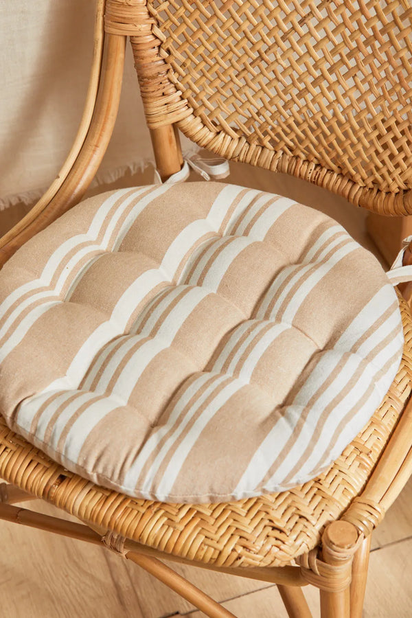 Washable round beige striped chair cushion Malgrat