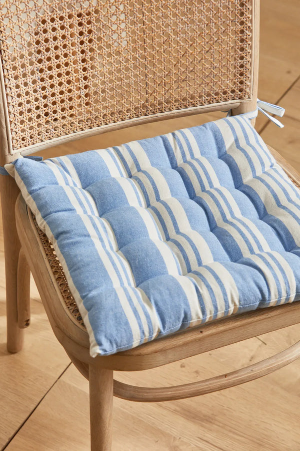 Washable square chair cushion with blue stripes Malgrat