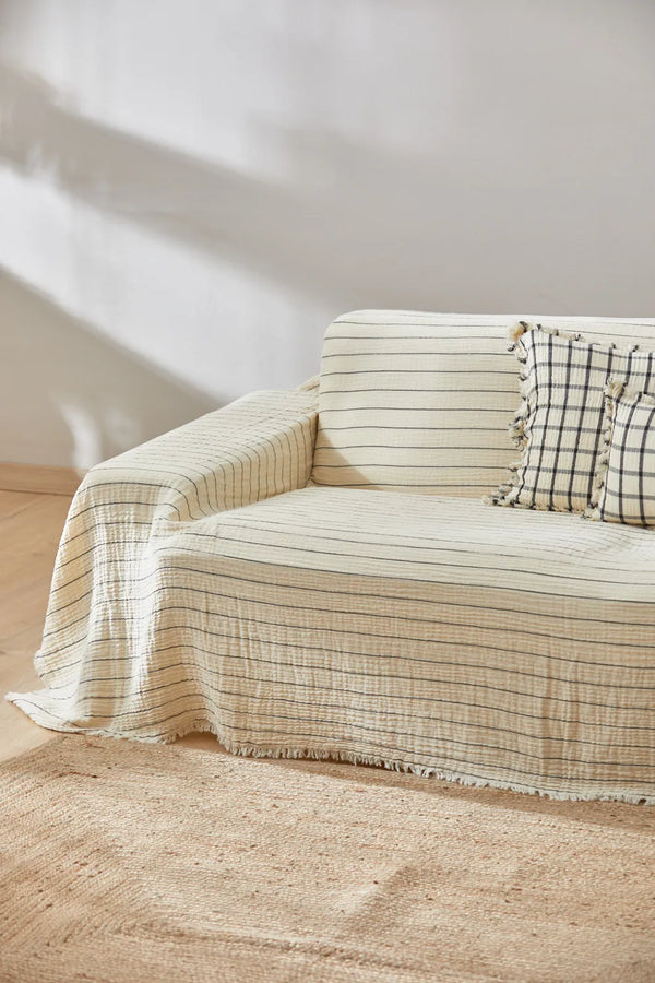 Muslin sofa cover with fine stripes Gratto