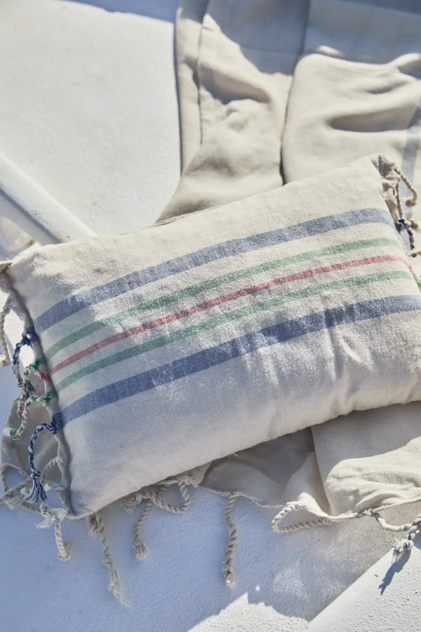 Beige Pineda Woven Striped Beach Cushion