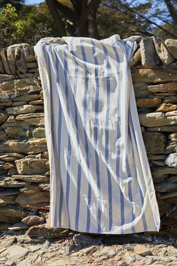 Savina blue striped terry beach towel