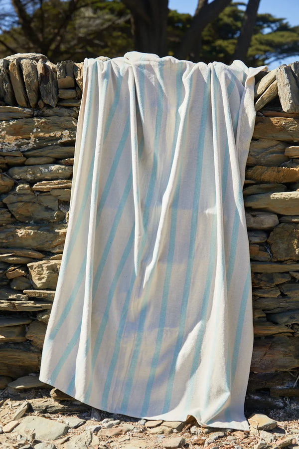 Beach towel of turquoise striped terry Savina