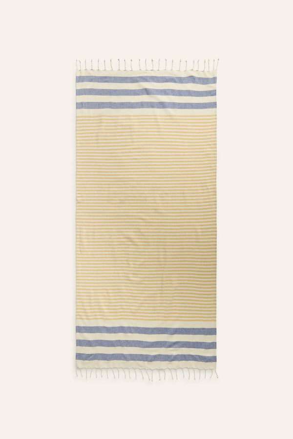 Mustard and blue striped beach towel Tropez