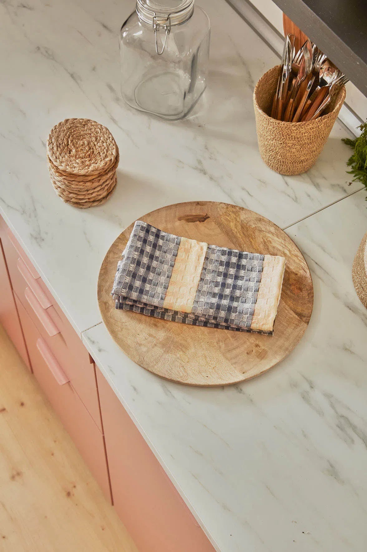 Lot De 5 Torchons De Cuisine 45x65cm - 100% Coton Super Absorbant, Doux Et Réutilisables (Bleu Et Blanc)