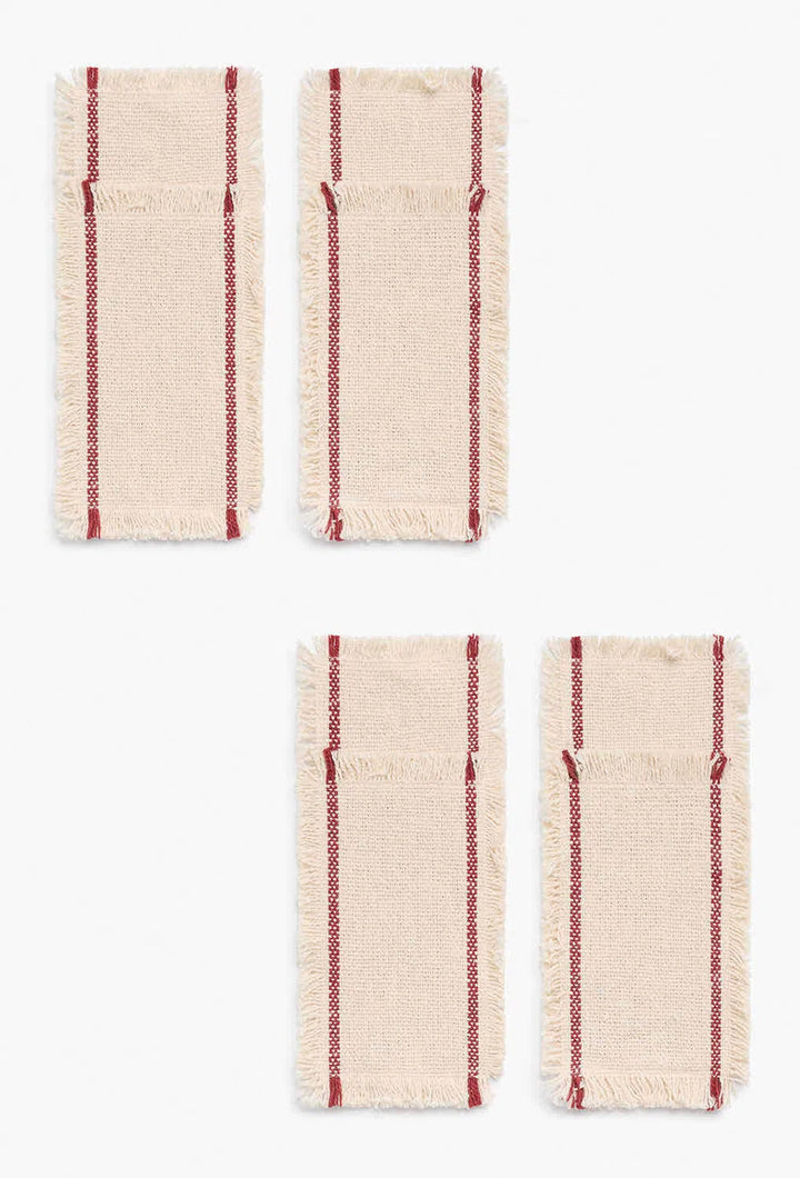 Set de 4 fundas de cubiertos de algodón a rayas rojo Ploma-Calma House