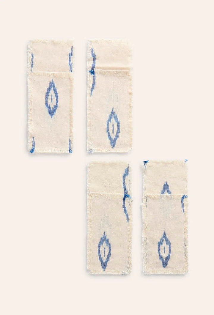 Set de 4 fundas de cubiertos de algodón ikat azul Talaier-Calma House