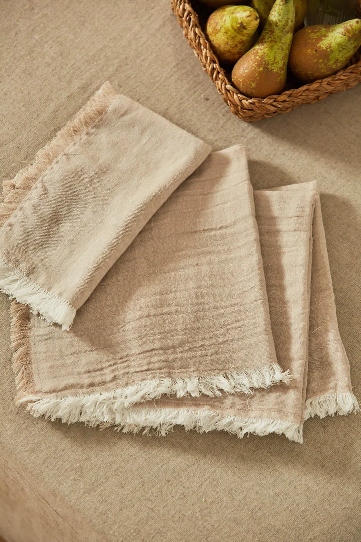 Set de 4 servilletas de algodón beige Layer-Calma House