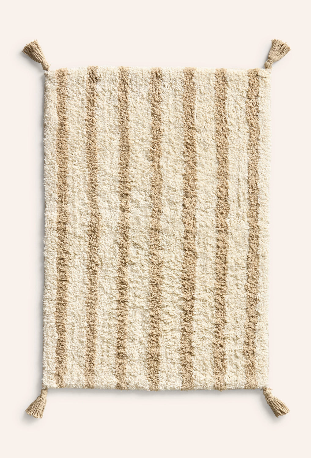 Alfombra de baño de algodón a rayas beige Helios-Calma House