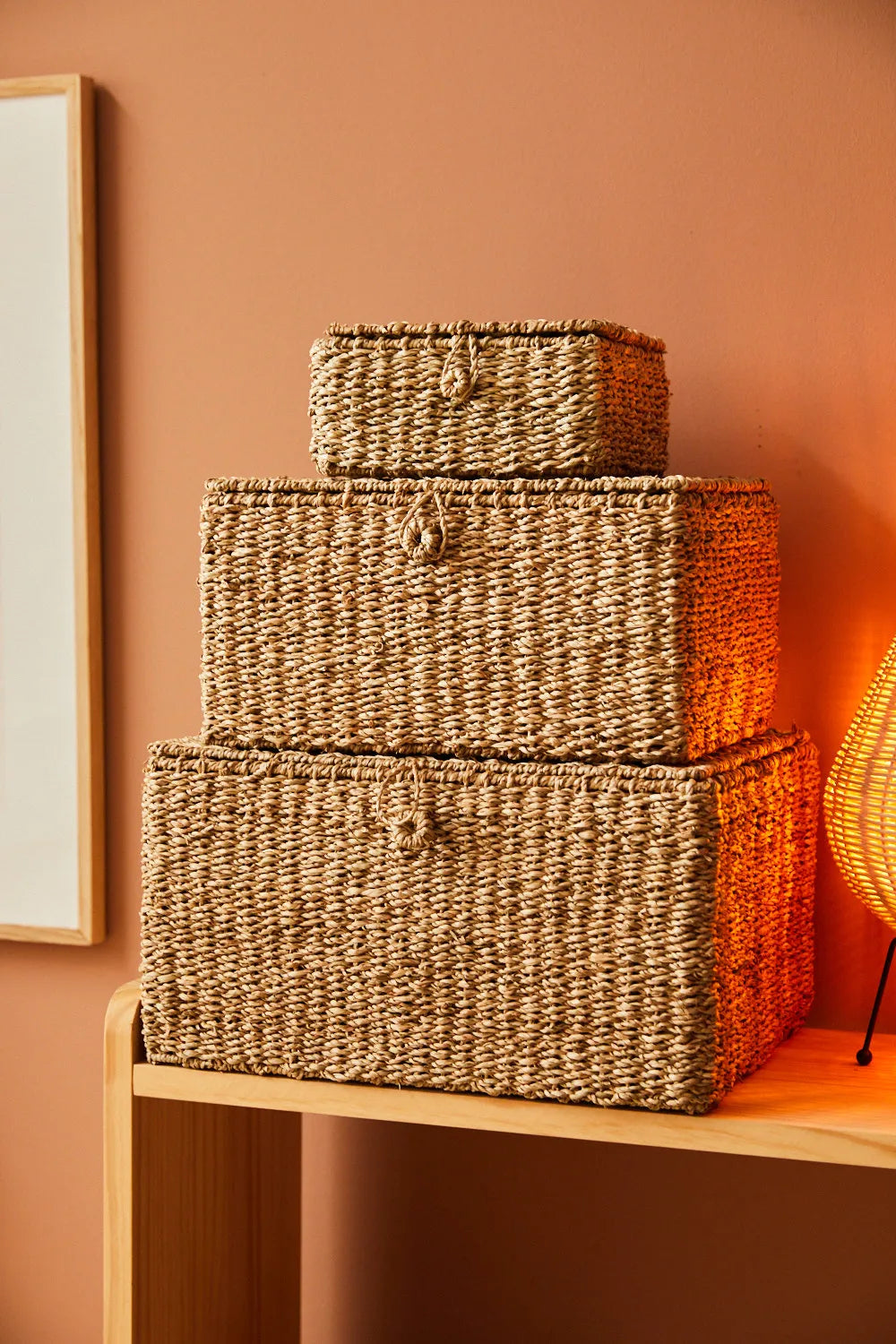 Caja artesanal de junco de mar con cierre a botón Catola-Calma House