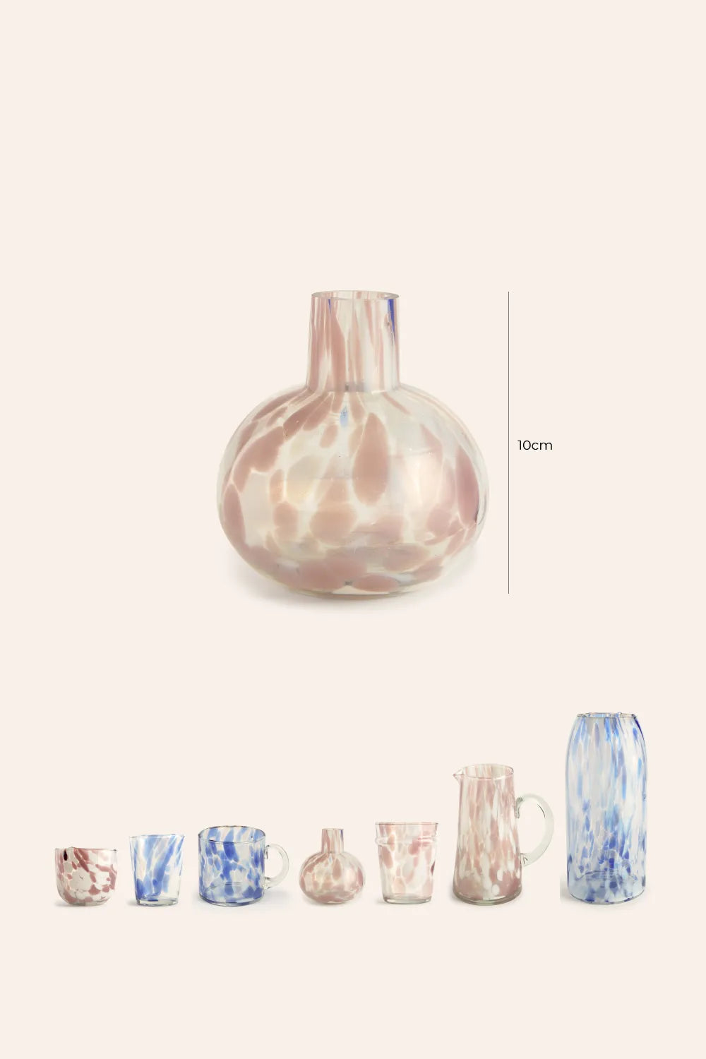 Florero de cristal pequeño con motas de color rosa Beira-Calma House