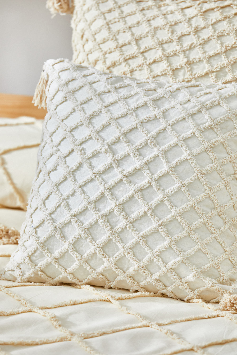 Funda de cojín con relieve de rombos crudo Royal-Calma House