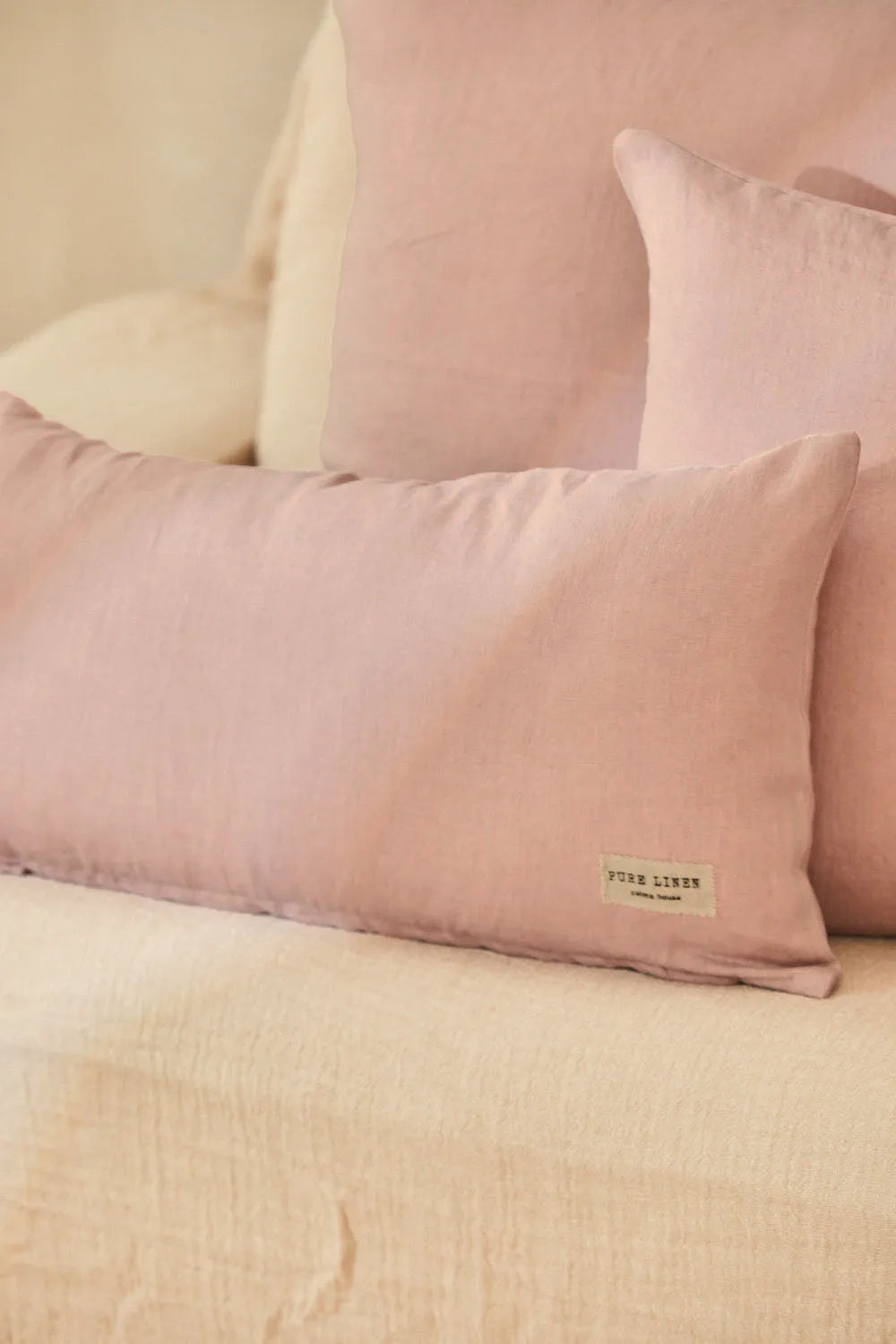 Funda de cojín rosa 100% Lino-Calma House