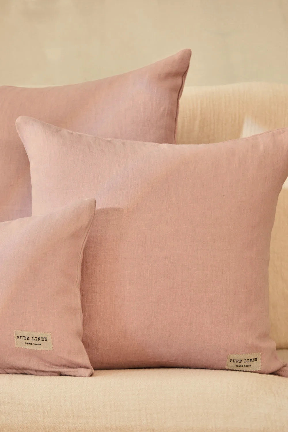 Funda de cojín rosa 100% Lino-Calma House