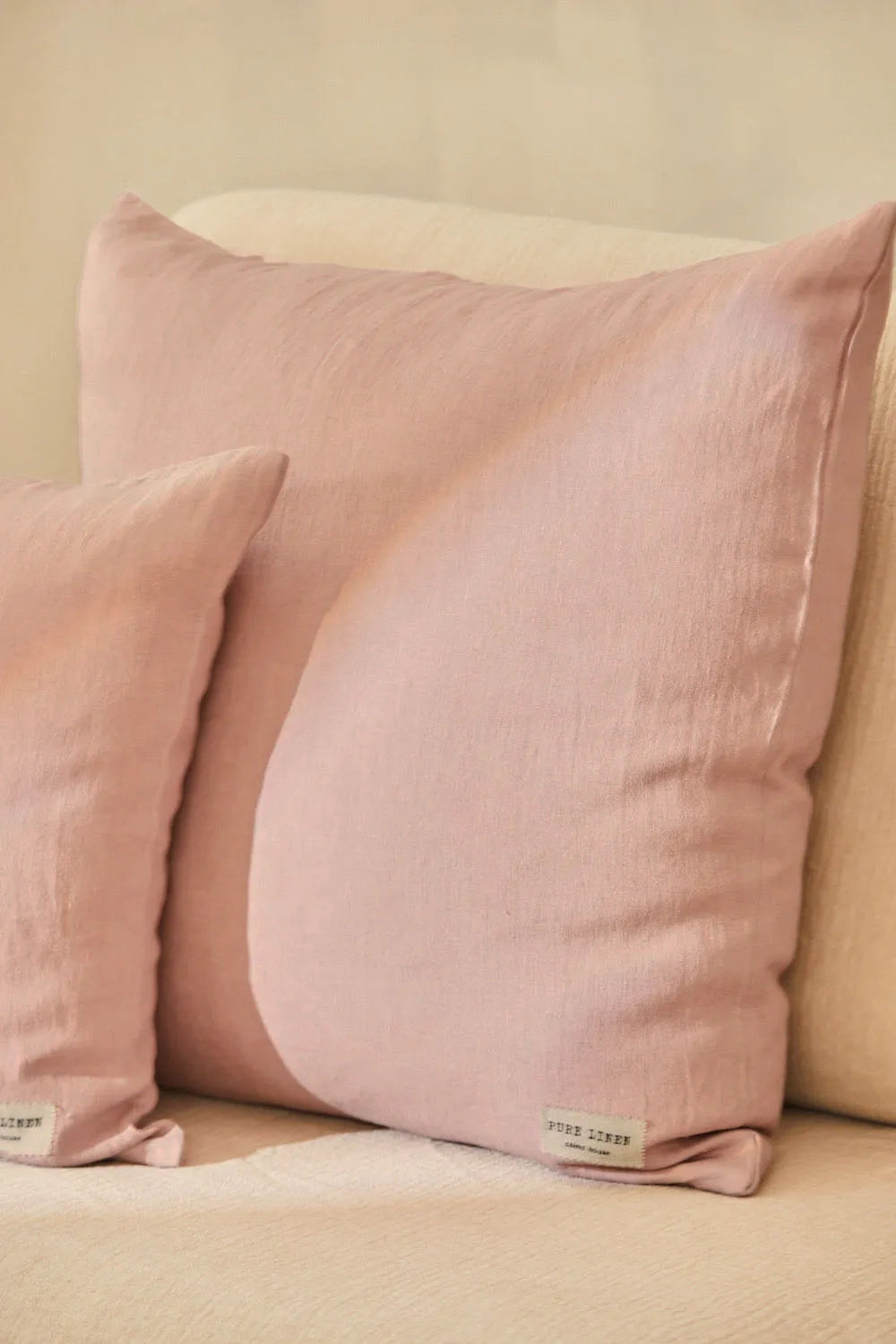 Funda de cojín rosa 100% Lino-Calma House