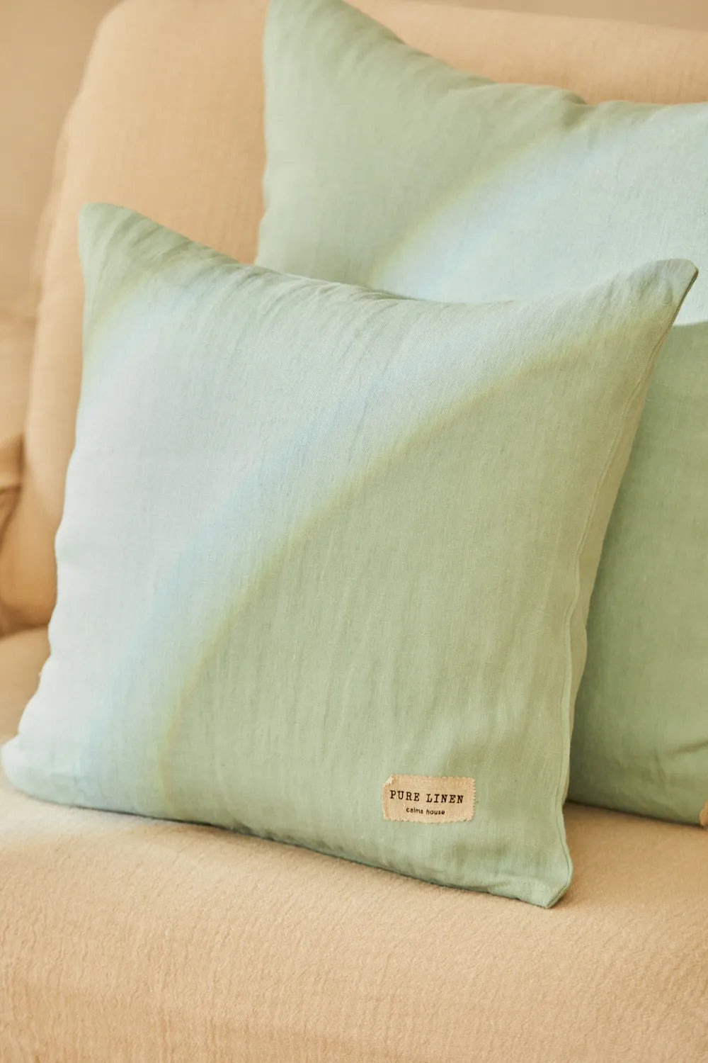 Funda de cojín verde 100% Lino-Calma House