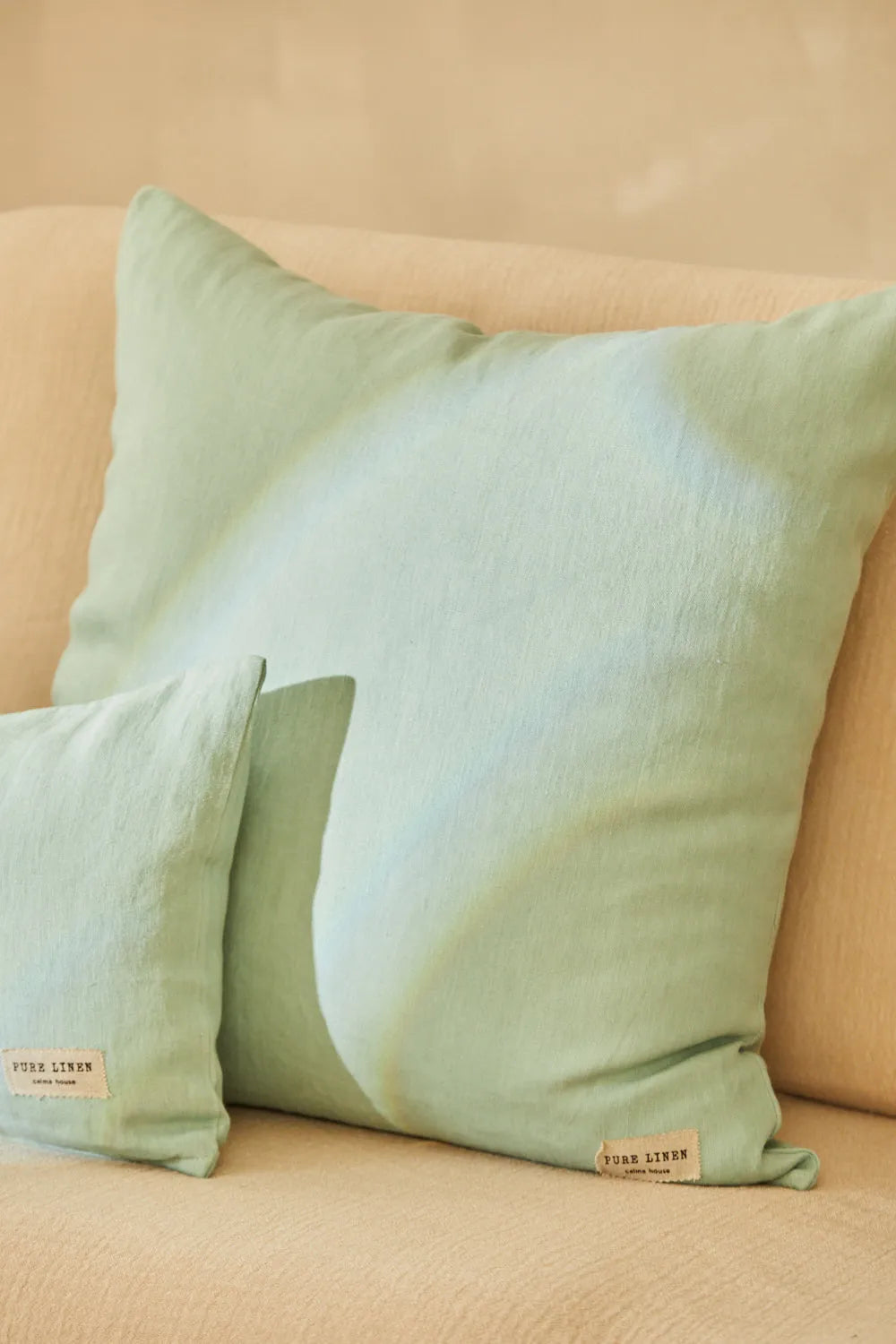 Funda de cojín verde 100% Lino-Calma House