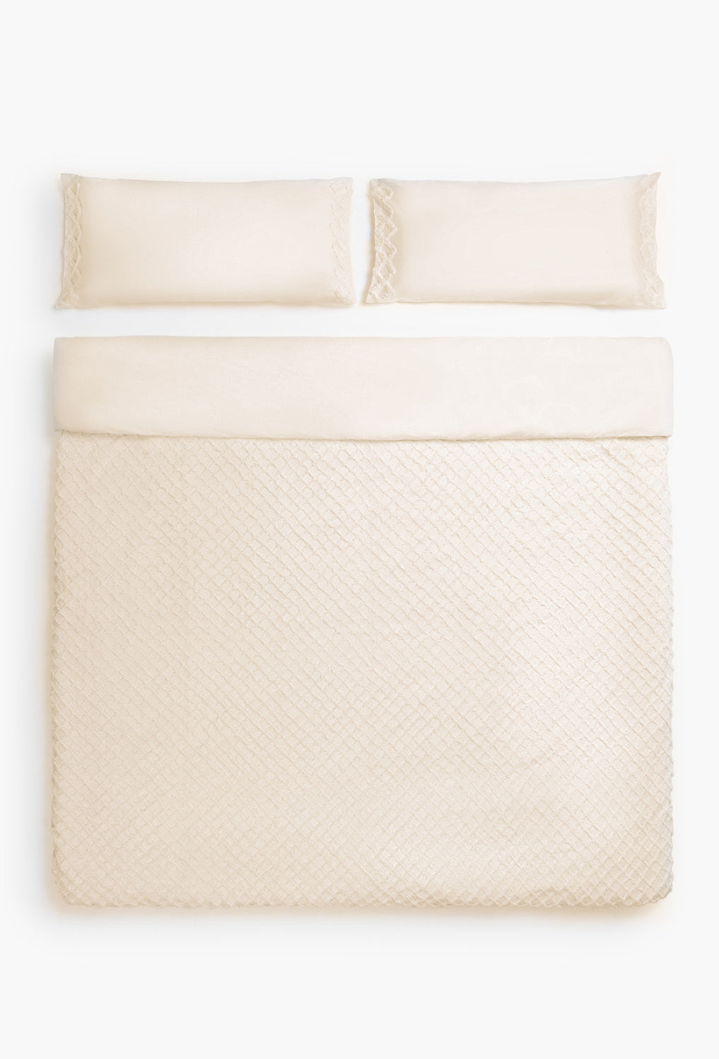 Funda nórdica de algodón + juego de almohada con relieve de rombos crudo Royal-Calma House