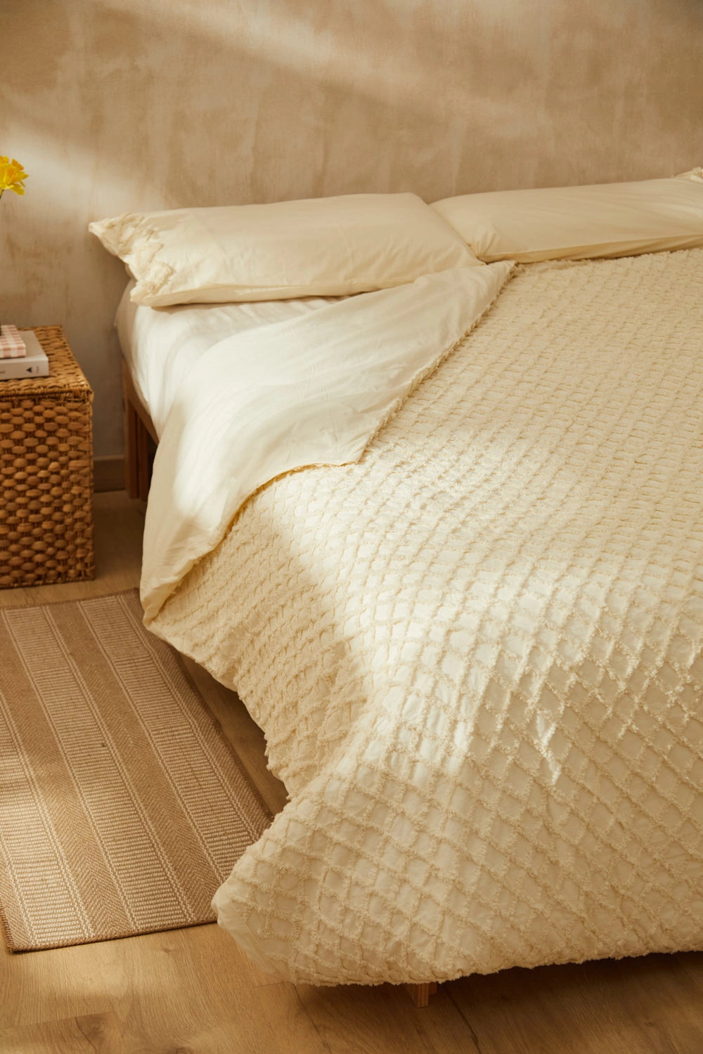 Funda nórdica de algodón + juego de almohada con relieve de rombos crudo Royal-Calma House