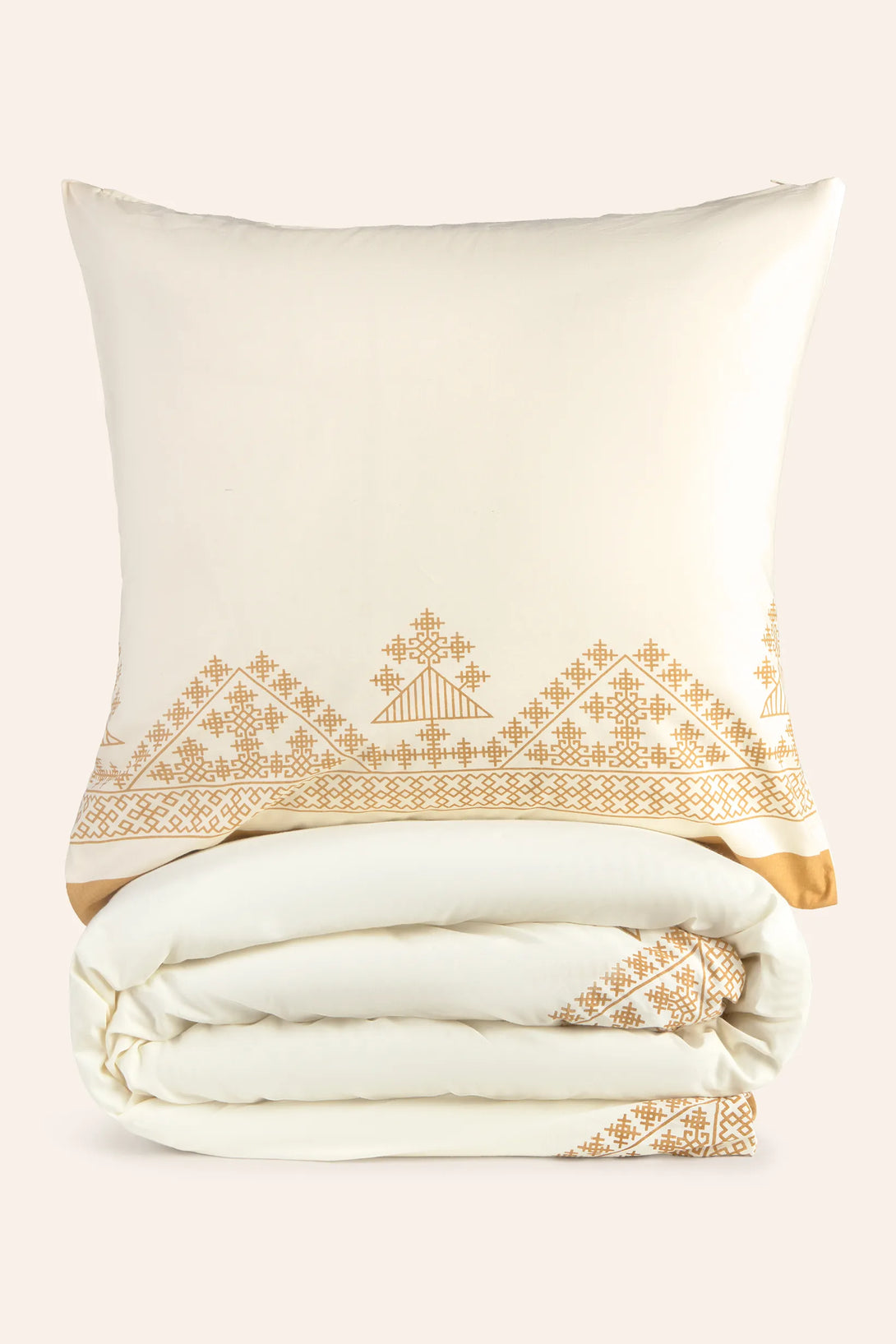 Funda nórdica + juego de almohada con print étnico mostaza Cairo-Calma House