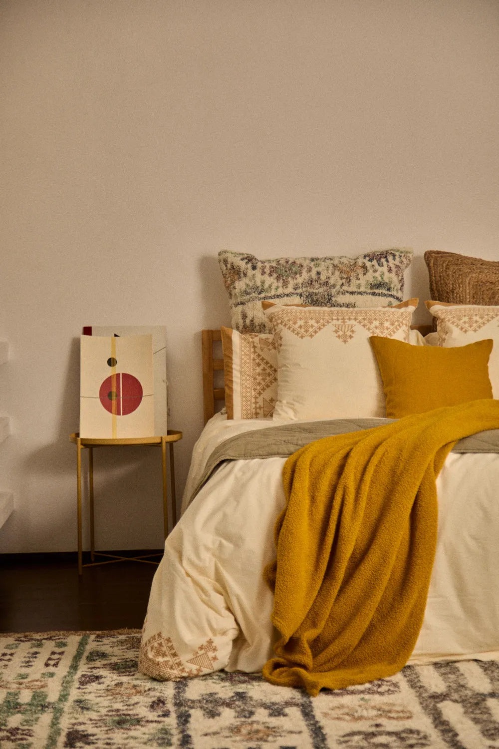 Funda nórdica + juego de almohada con print étnico mostaza Cairo-Calma House