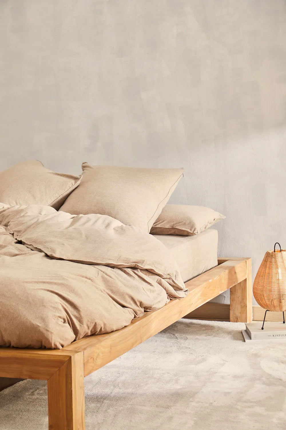 Funda nórdica + juego de almohada de punto beige Jersey-Calma House