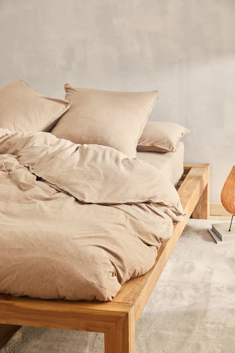 Funda nórdica + juego de almohada de punto beige Jersey-Calma House