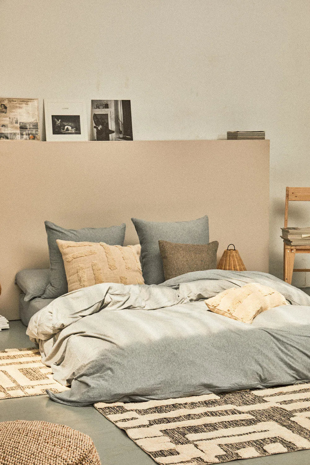 Funda nórdica + juego de almohada de punto gris Jersey-Calma House