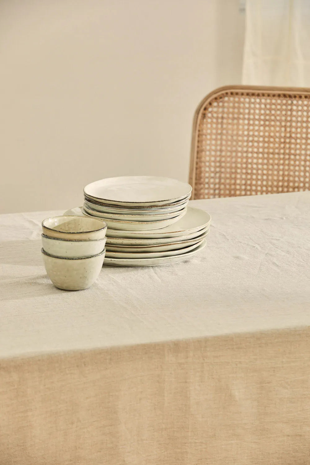 Mantel de puro lino con vainica beige Lino-Calma House