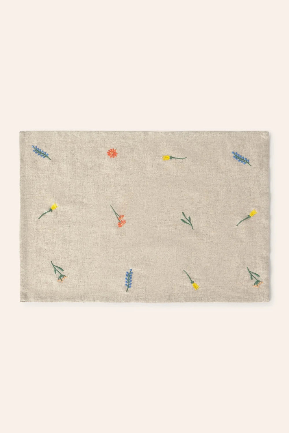 Mantel individual de lino crudo bordado Spring-Calma House