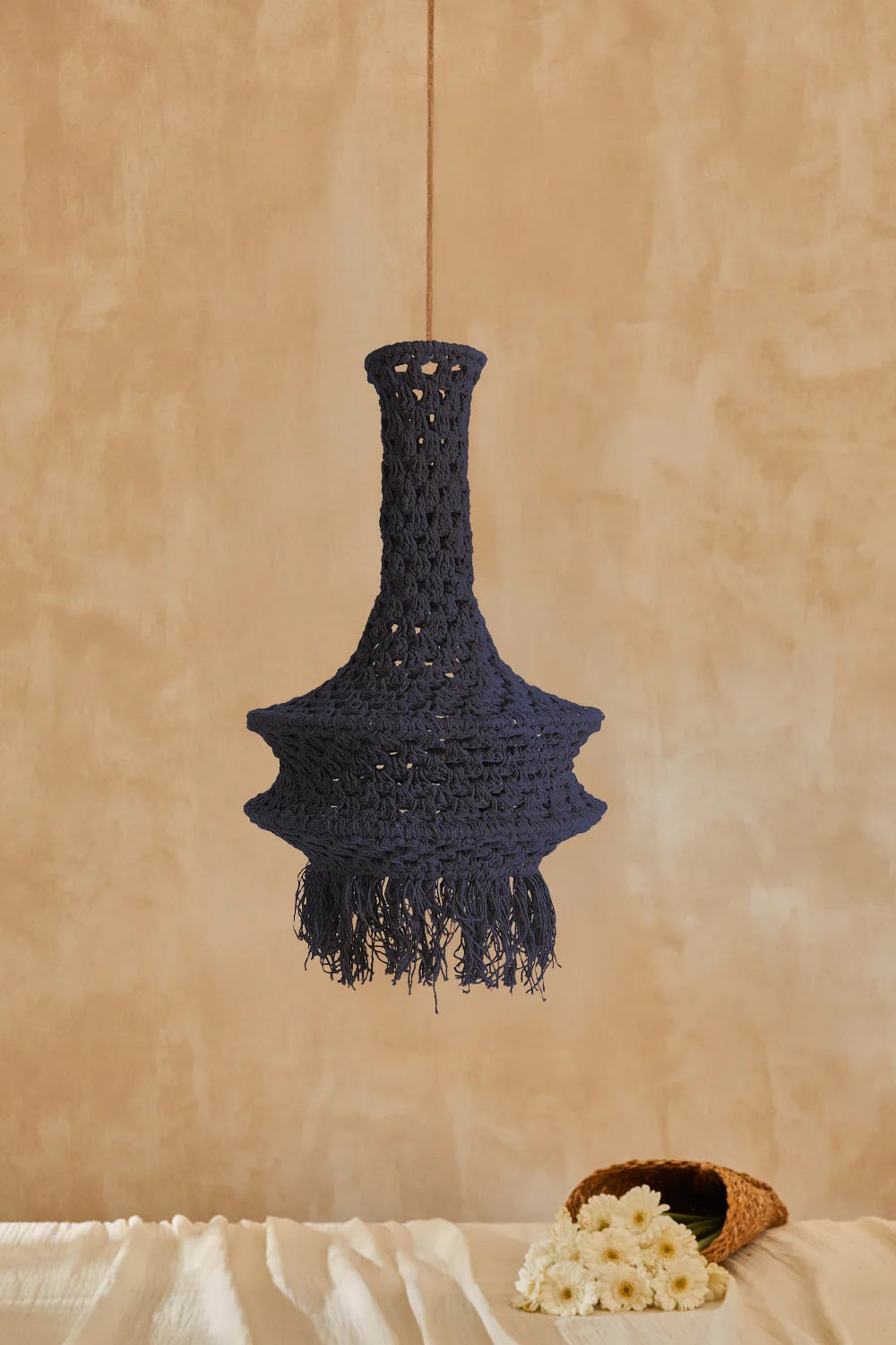 Pantalla pequeña para lámpara de techo de crochet azul Pleko-Calma House