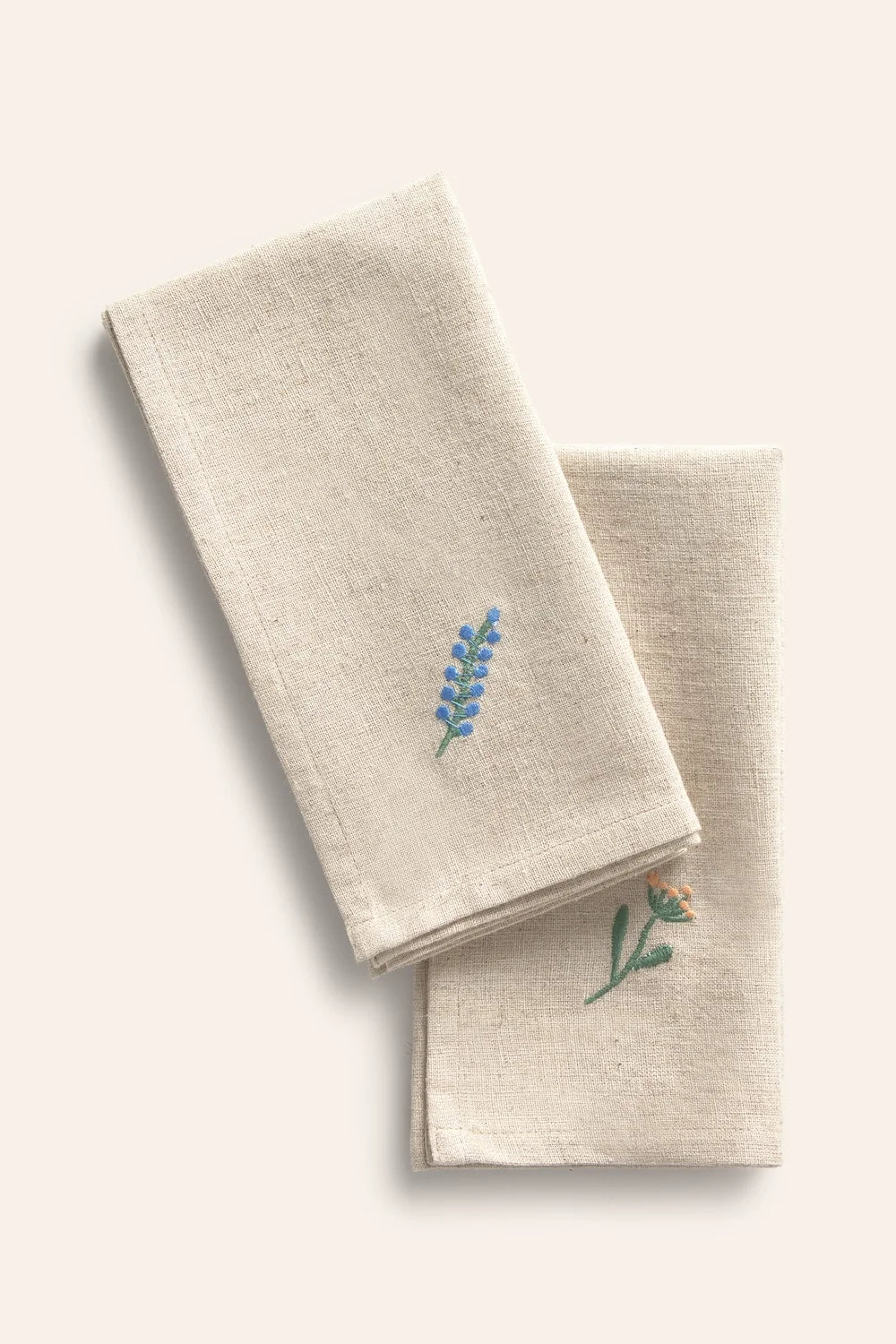 Set de 2 servilletas de lino crudo bordado con flores Spring-Calma House