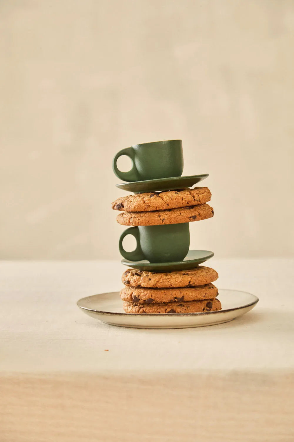 Set de 2 tazas de café de cerámica y plato Matcha-Calma House