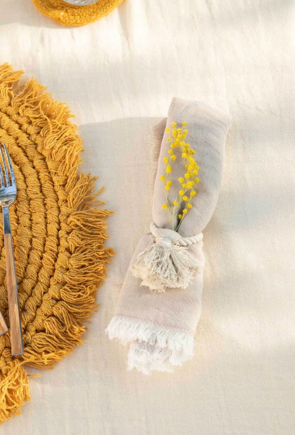 Set de 4 servilleteros de algodón crudo Sami-Calma House