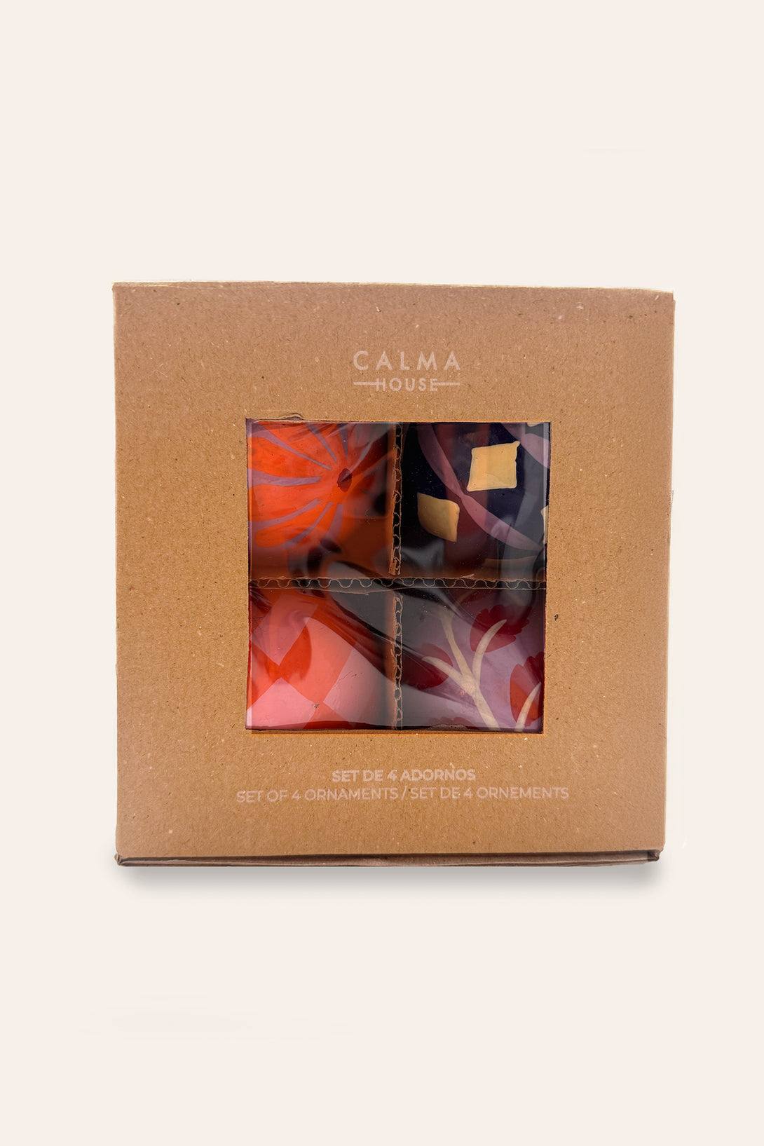 Surtido de 4 bolas de navidad pintadas a mano en rosa Mery-Calma House