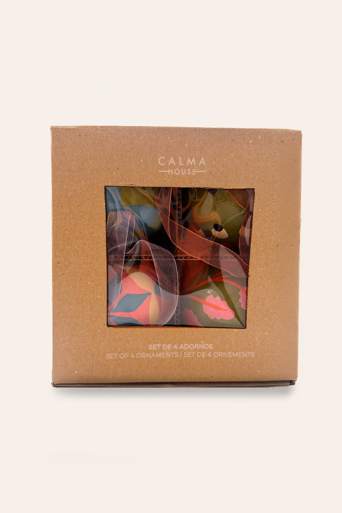 Surtido de 4 bolas de navidad pintadas a mano en verde Mery-Calma House