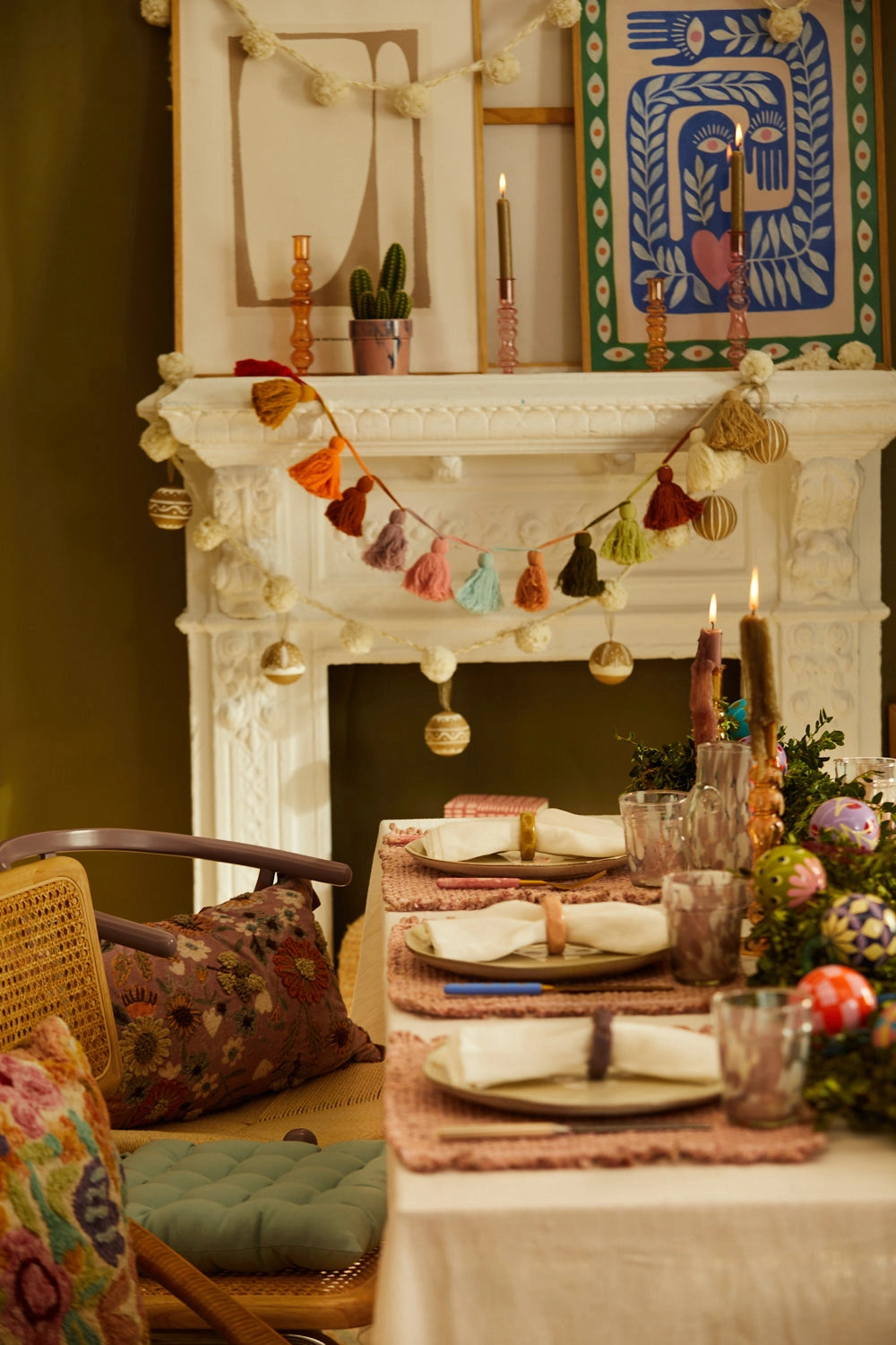 Surtido de 4 bolas de navidad pintadas a mano en verde Mery-Calma House