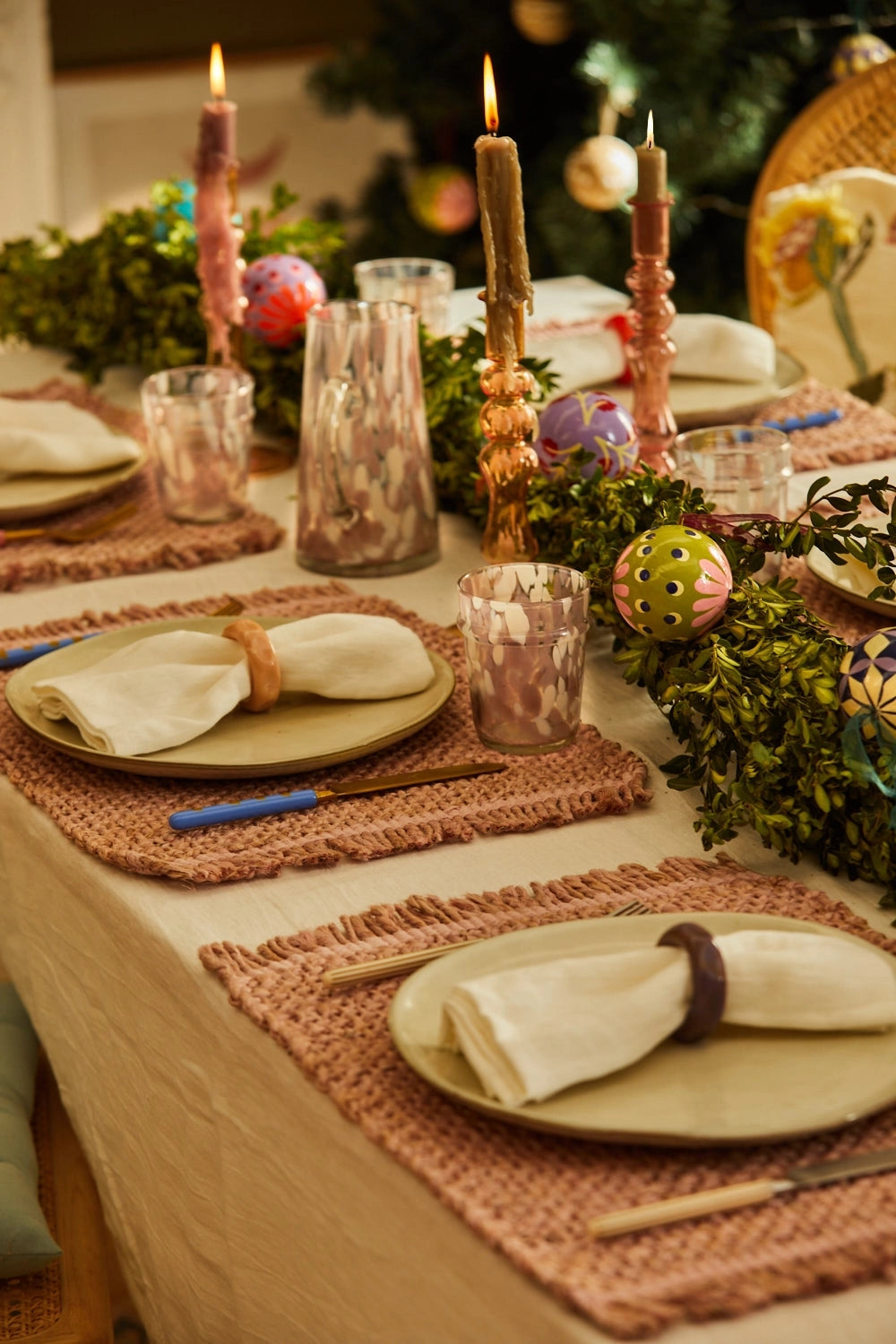 Surtido de 4 bolas de navidad pintadas a mano en verde Mery-Calma House